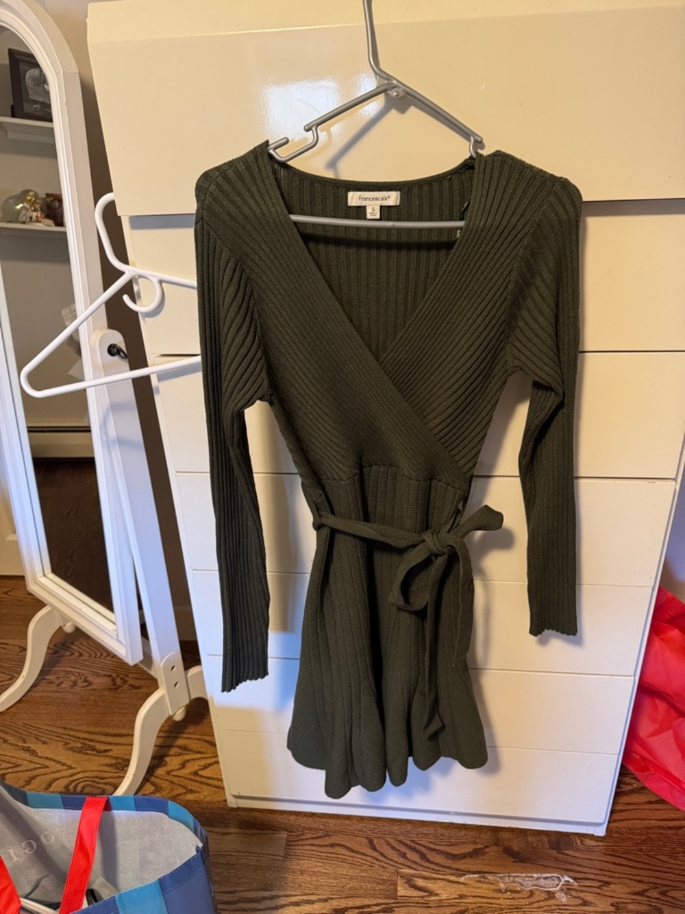 Forever 21 Dark Olive Ribbed Wrap Knit Dress with Tie Waist